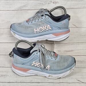 HOKA ONE ONE Women’s Bondi 7 Light Blue Running Shoes Size 6.5 *Stained Mud Run